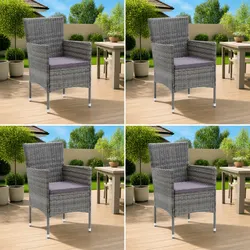 Outdoor Dining Chairs Set 4 pcs Grey Garden Seating Rattan Armchair with Cushion