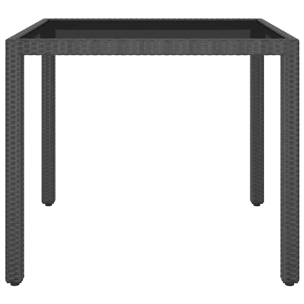 Garden Table Outdoor Patio Furniture Black Poly Rattan 90x90x75cm Tempered Glass