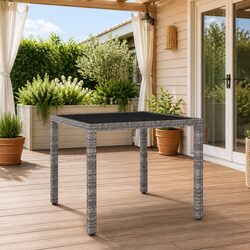 Garden Table Outdoor Patio Furniture Grey 90x90x75cm Poly Rattan Tempered Glass
