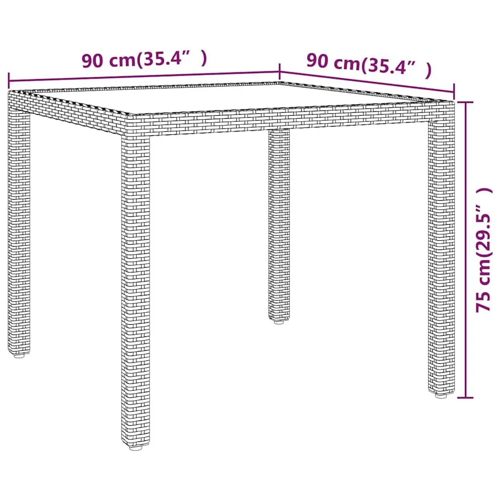 Garden Table Outdoor Patio Furniture Grey 90x90x75cm Poly Rattan Tempered Glass