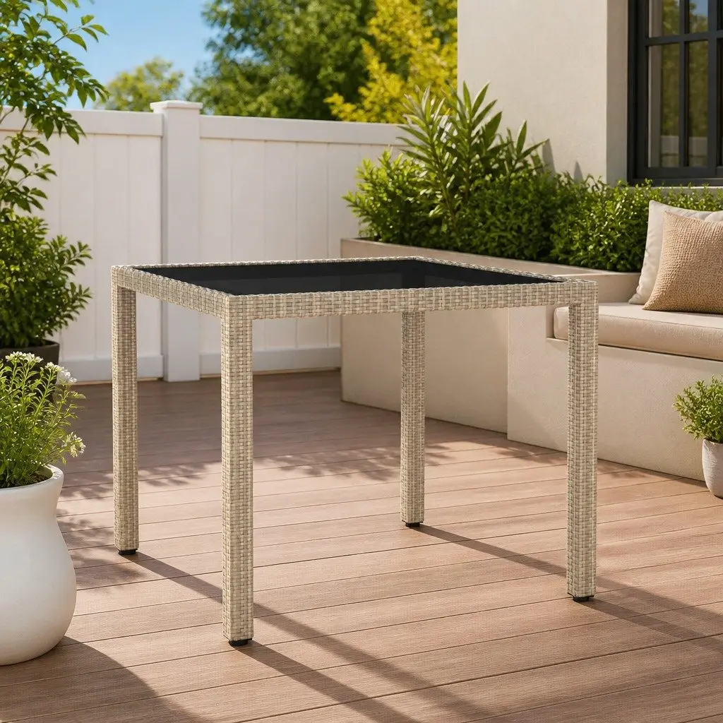 Garden Table with Glass Top for Outdoor Use