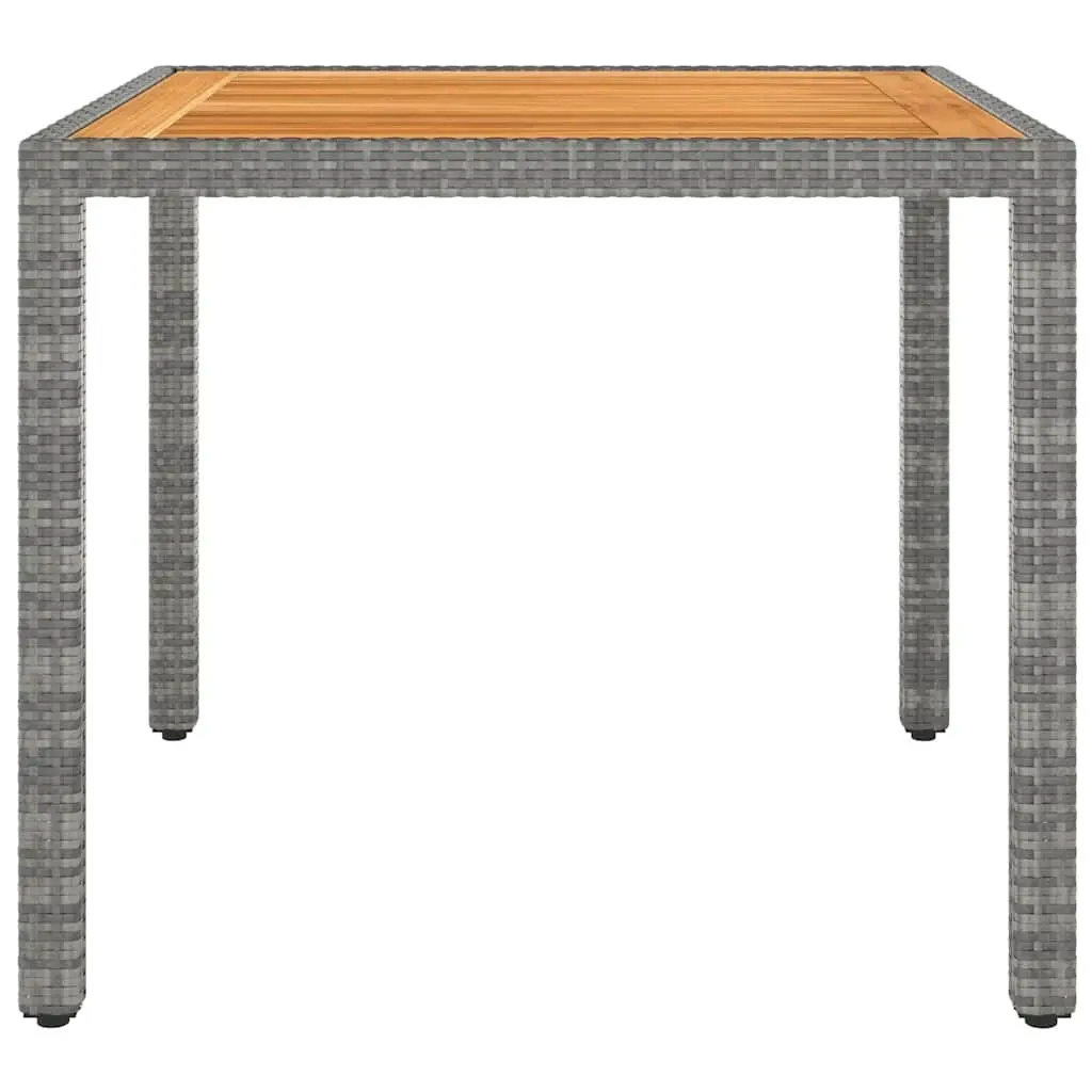 Garden Table Grey 90x90x75cm Poly Rattan Steel Frame Solid Acacia Wood Top