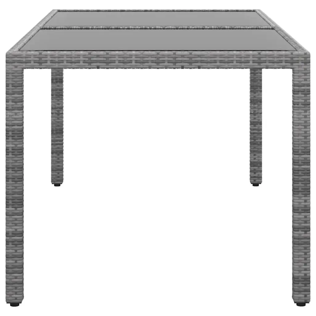 Garden Table Grey 150x90x75 cm Outdoor Patio Dining Tempered Glass Poly Rattan