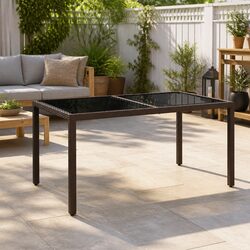 Garden Table 150x90x75cm Outdoor Patio Furniture Tempered Glass Poly Rattan