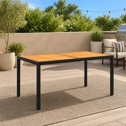 Garden Outdoor Dining Table 150x90cm Patio Furniture Black Steel Poly Rattan