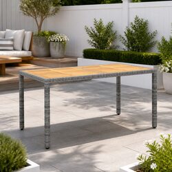 Outdoor Garden Table 150x90x75cm Acacia Wood Poly Rattan Grey Patio Furniture
