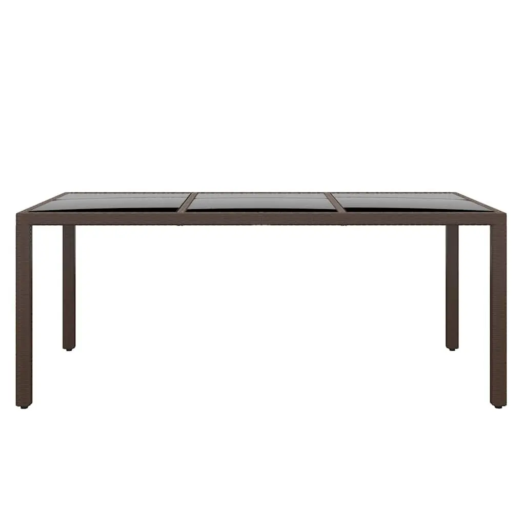 Garden Table 190x90x75cm Poly Rattan Brown Outdoor Patio Dining Tempered Glass