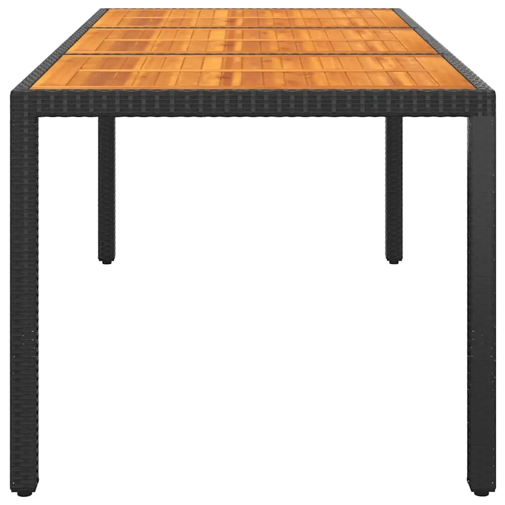 Garden Dining Table Black 190x90cm Acacia Wood Steel Frame Poly Rattan Outdoor