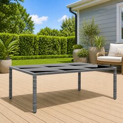 Garden Table 200x150cm Outdoor Patio Dining Furniture Tempered Glass Grey Rattan