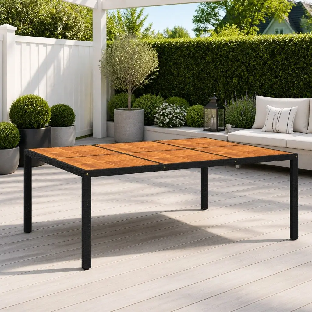 Outdoor Garden Table Black 200x150cm Acacia Wood Poly Rattan Patio Furniture