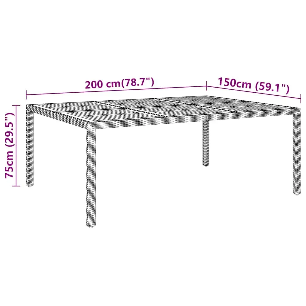 Outdoor Garden Table Black 200x150cm Acacia Wood Poly Rattan Patio Furniture