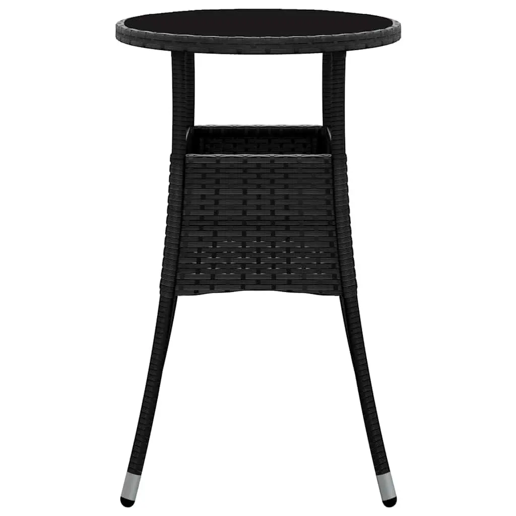 Garden Table Ø60x75 cm Tempered Glass Top Poly Rattan Outdoor Patio Furniture