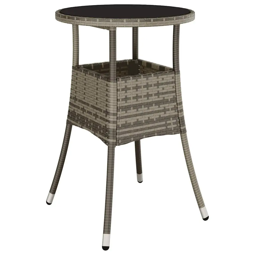 Garden Table Outdoor Patio Furniture Tempered Glass Top Poly Rattan Grey 60cm