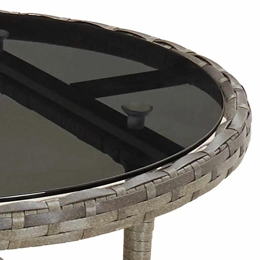 Garden Table Outdoor Patio Furniture Tempered Glass Top Poly Rattan Grey 60cm