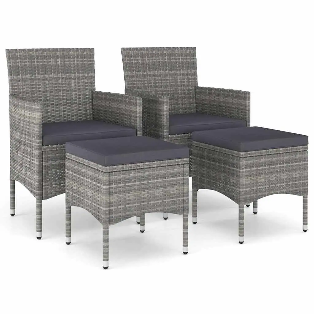 4-Piece Outdoor Garden Chair and Stool Set Grey Patio Furniture Rattan