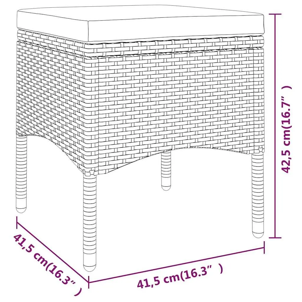 4 Piece Garden Chair and Stool Set Grey Rattan Outdoor Patio Furniture with Cushions