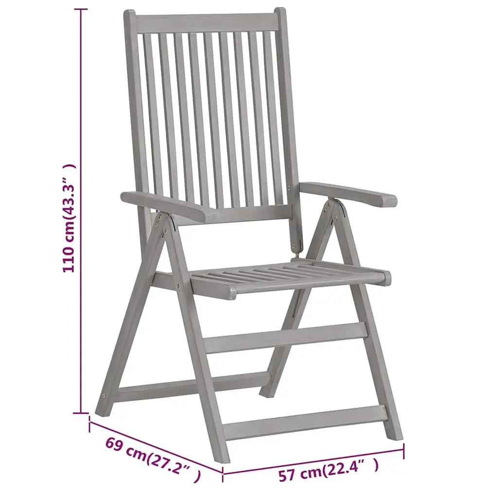 Outdoor Reclining Chairs Set Grey 3 Piece Adjustable Backrest