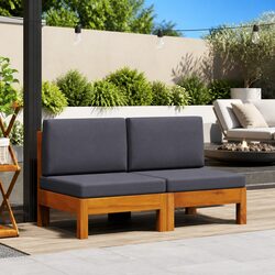 Outdoor Middle Sofas 2 pcs Grey Cushions Acacia Wood Garden Sectional Seating