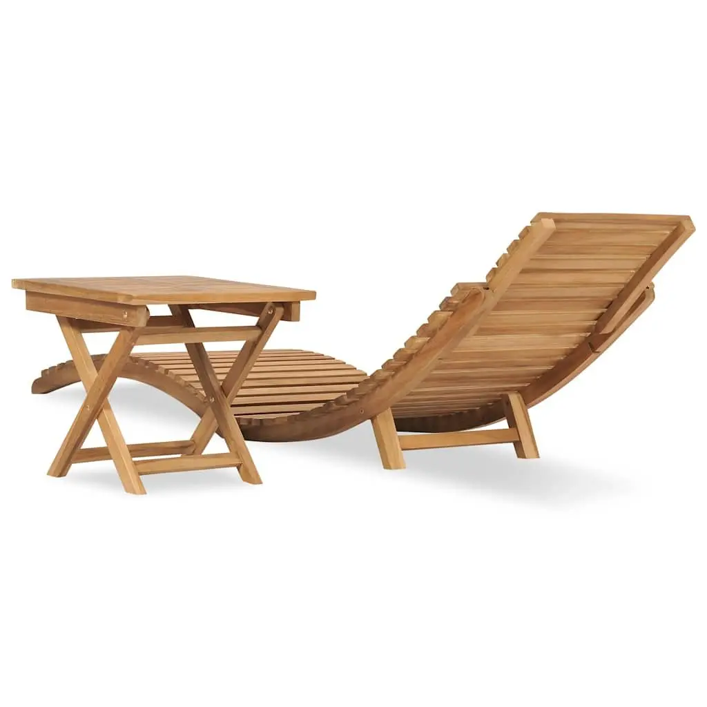 Folding Sun Lounger with Table Wooden Garden Patio Outdoor Recliner Chair