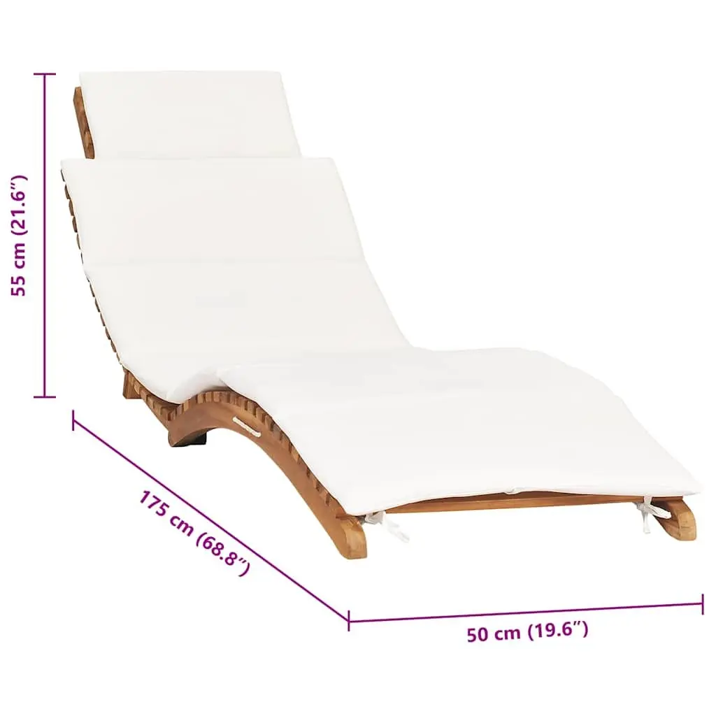 Wooden Sun Lounger Folding Garden Lounger Outdoor Seating with Cream Cushion