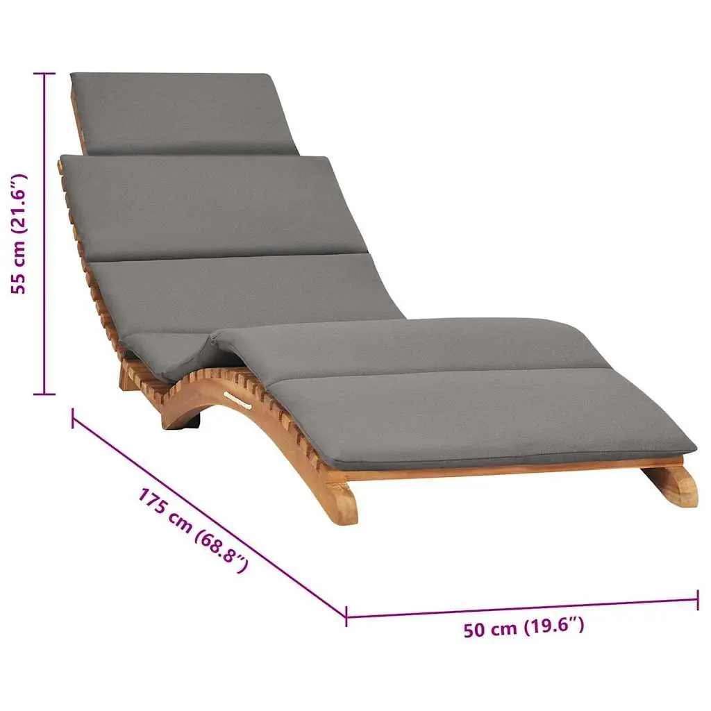 Folding Sun Lounger Wooden Garden Outdoor Seating Bed Recliner with Cushion