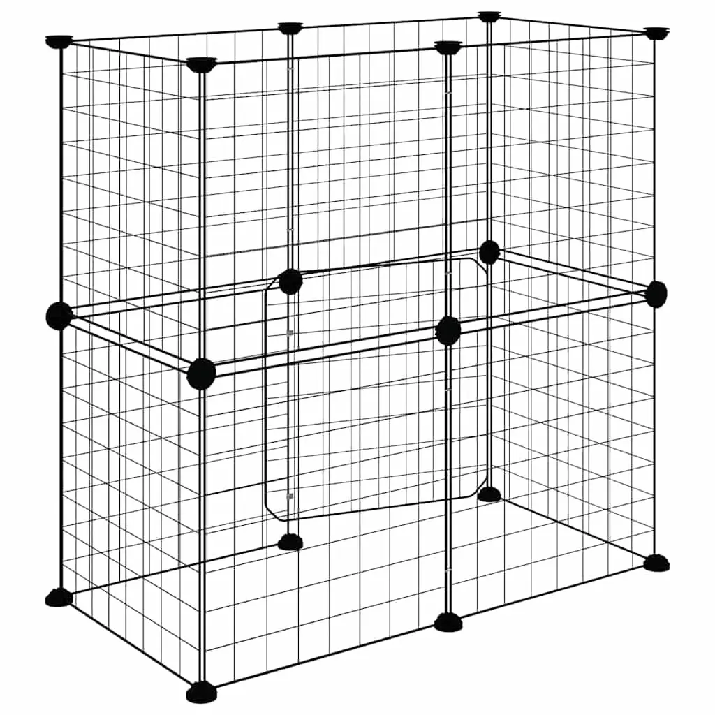 12 Panel Pet Cage Black 35x35 cm Sturdy Powder-Coated Steel with Door