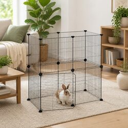 12-Panel Pet Cage with Door Black 35x35 cm Modular Small Animal Enclosure