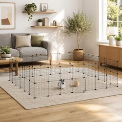 Pet Cage 52-Panel with Door 245x210x70 cm Black Steel DIY Modular Enclosure