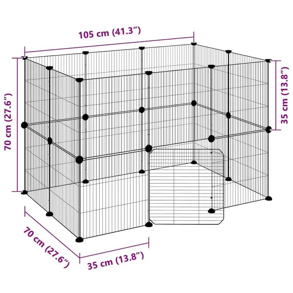 20 Panel Black Pet Cage 105x70x70 cm DIY Enclosure with Door for Small Animals