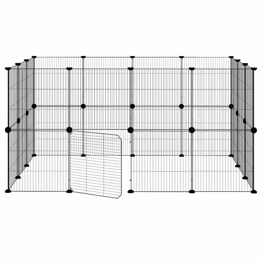 28-Panel Pet Cage with Door 140x105x70 cm Steel Small Animal Enclosure Playpen