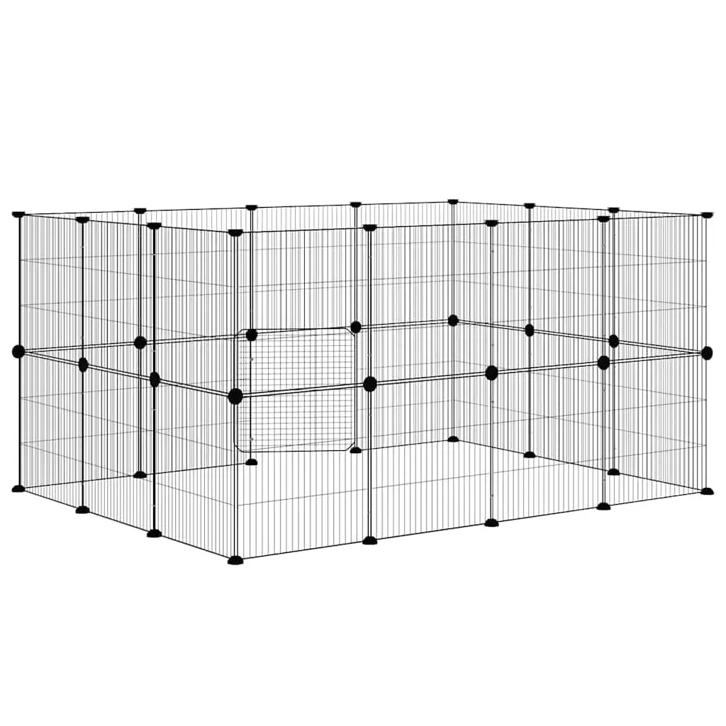 28-Panel Pet Cage with Door 140x105x70 cm Steel Small Animal Enclosure Playpen