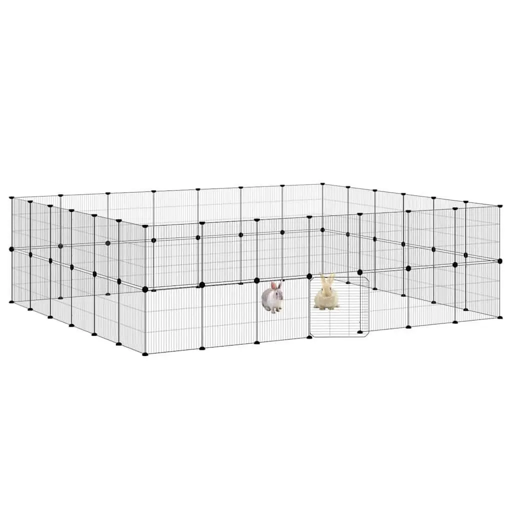 Pet Cage Black 245x210x70 cm Steel 52-Panel Playpen Enclosure DIY Small Animal
