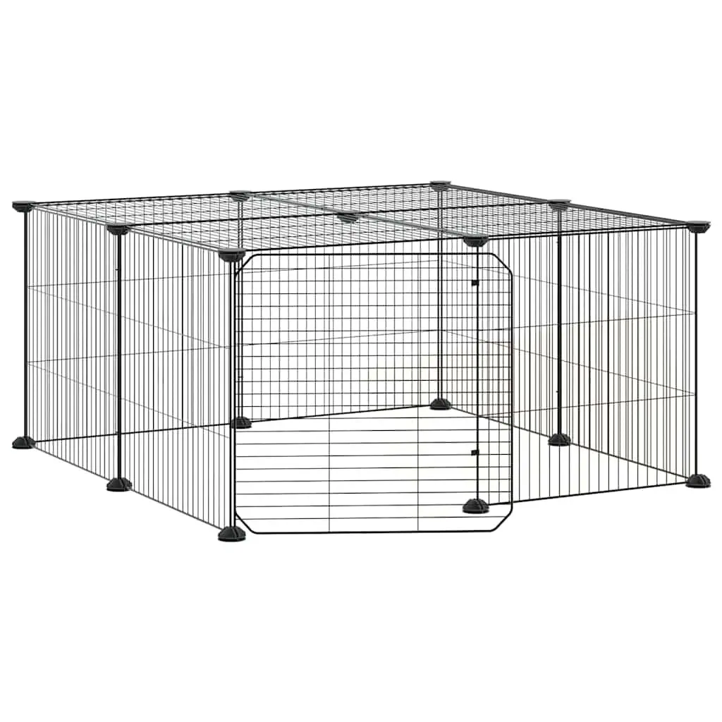 12-Panel Pet Cage with Door Black 35x35 cm Small Animal Enclosure Playpen