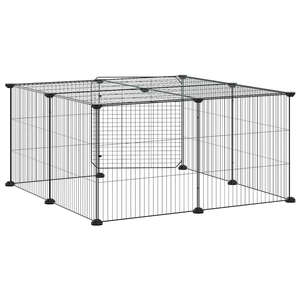 12-Panel Pet Cage with Door Black 35x35 cm Small Animal Enclosure Playpen