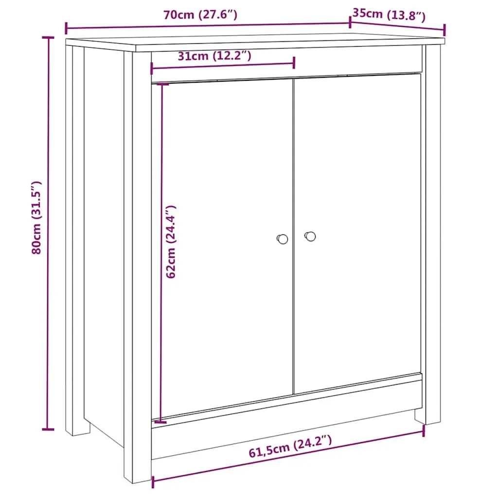 Solid Pine Wood Sideboards Brown 70x35x80 cm Storage Cabinet Set of 2