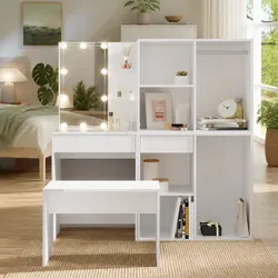 Concise Dressing Table Set with LED Mirror and Stool