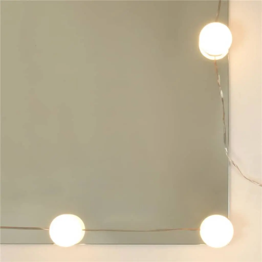 White Dressing Table Set with Utility Mirror and Stool LED Lighting Storage Makeup