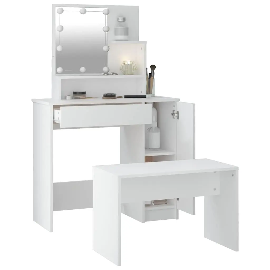 Dressing Table Set White LED Mirror Makeup Vanity Stool Storage