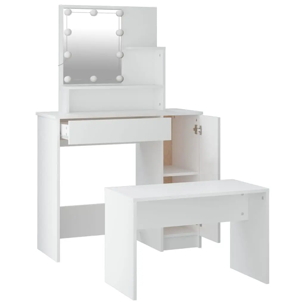 Dressing Table Set White LED Mirror Makeup Vanity Stool Storage