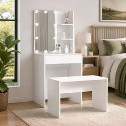 Compact Dressing Table Set with LED Lighting