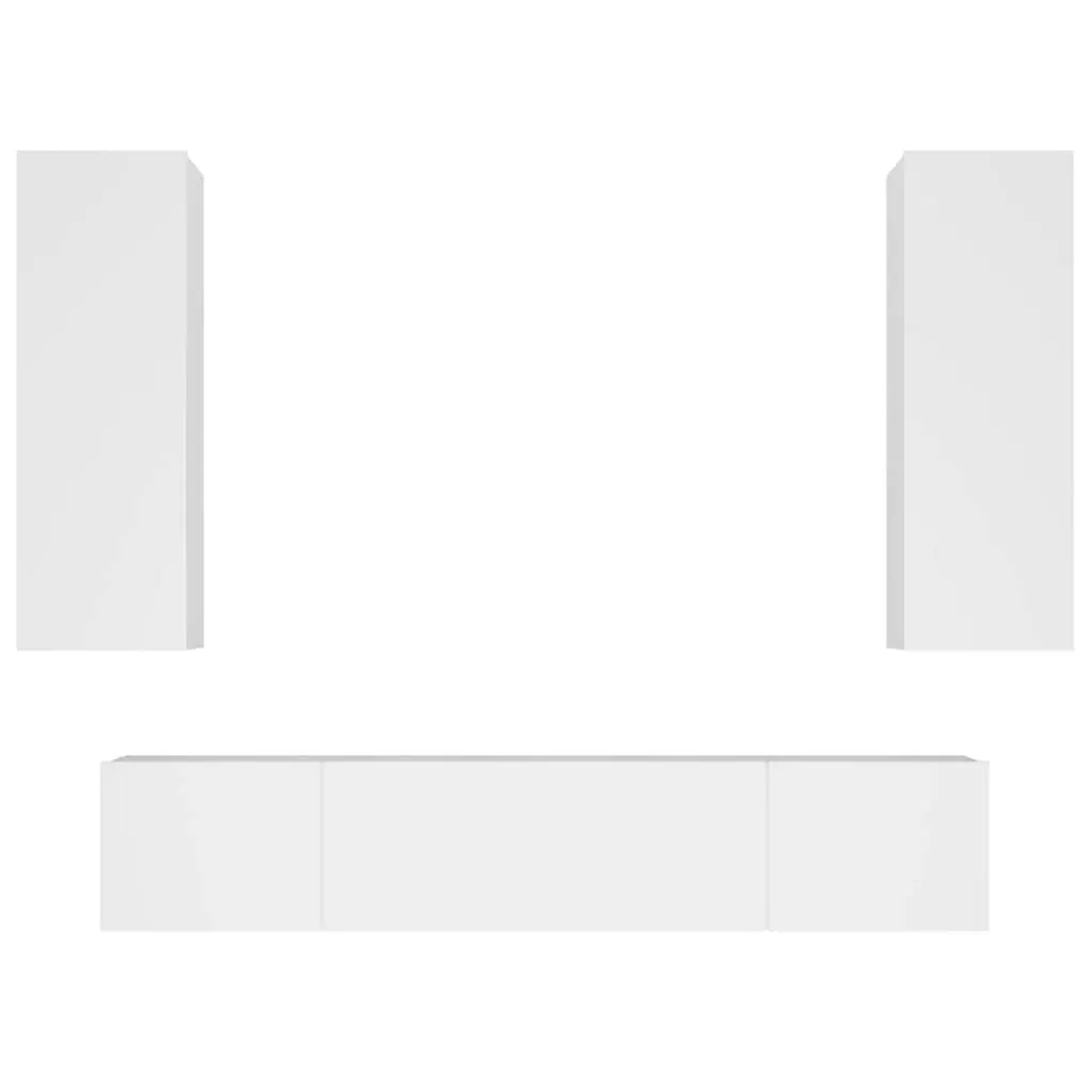 4 Piece Engineered Wood Wall-Mounted Storage Unit White TV Cabinet Set
