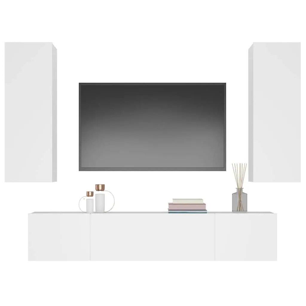 4 Piece Engineered Wood Wall-Mounted Storage Unit White TV Cabinet Set