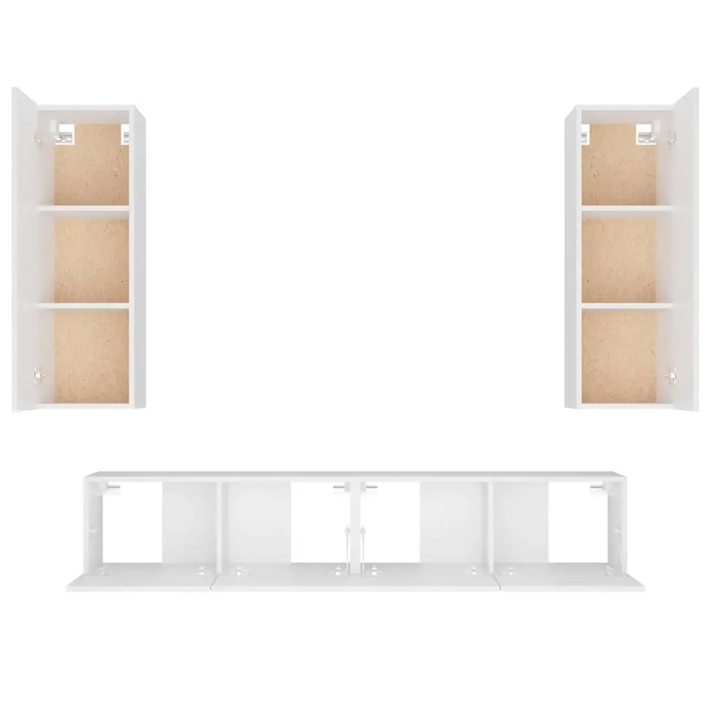 4 Piece Engineered Wood Wall-Mounted Storage Unit White TV Cabinet Set