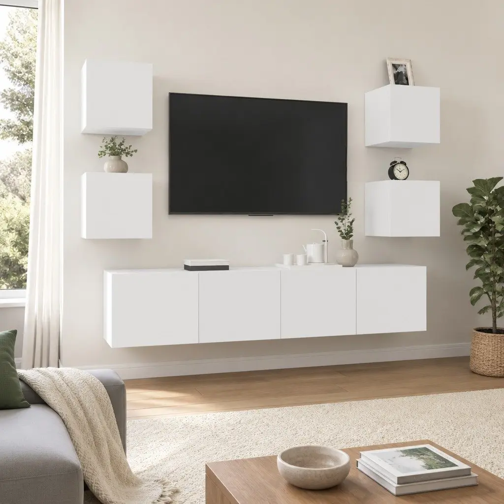White 6-Piece TV Cabinet Set