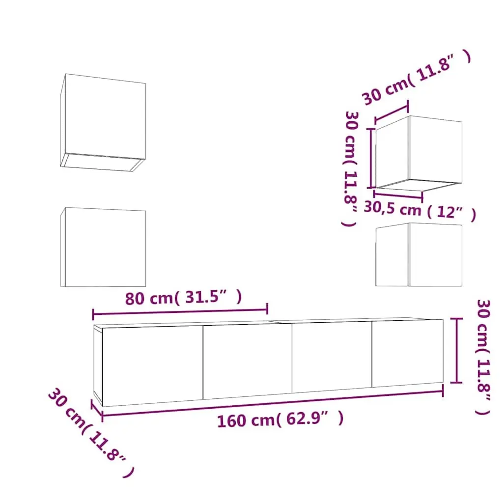 White 6-Piece TV Cabinet Set
