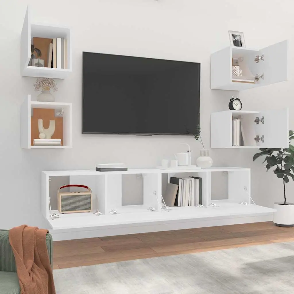 White 6-Piece TV Cabinet Set