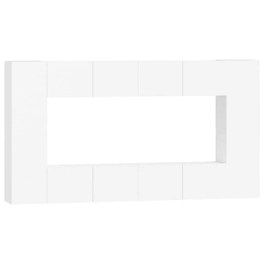 TV Cabinet Set 8 Piece White Wall-Mounted Storage Unit Engineered Wood Furniture