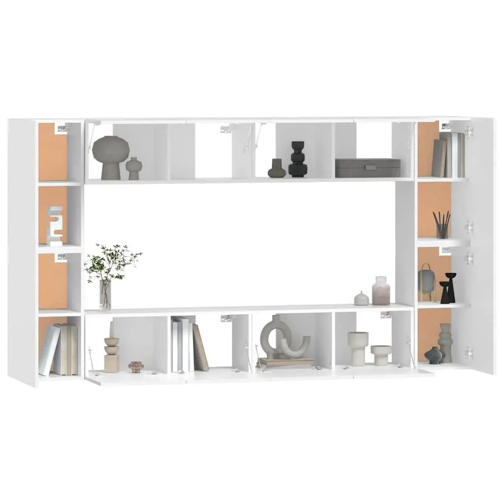 TV Cabinet Set 8 Piece White Wall-Mounted Storage Unit Engineered Wood Furniture