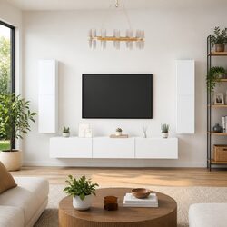 7-Piece Wall-Mounted White TV Storage Unit