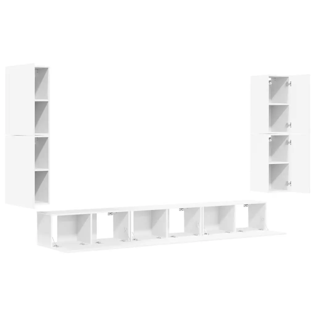 White TV Cabinet Set 7 Piece Wall-Mounted Storage Unit Engineered Wood Design